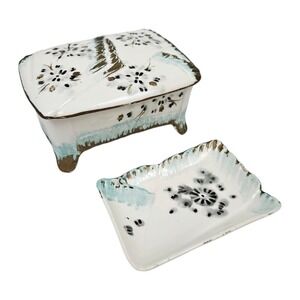 Vintage 1950's Trinket Box w/ Pin Dish Porcelain Keepsake Vanity Storage Japan